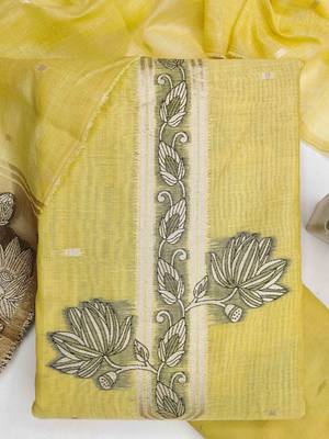Yellow cotton embroidered unstitched dressmaterials 3 pair top bottom dupptaa 2