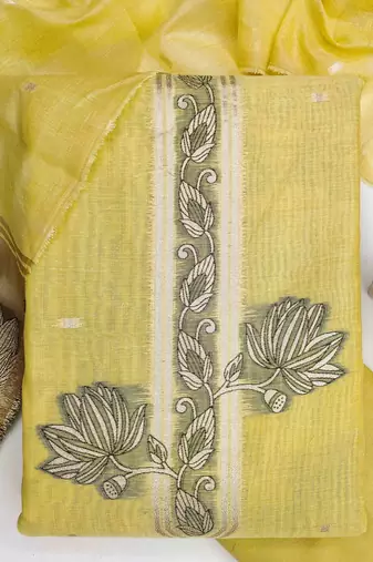 yellow cotton blend embroidered unstitched dressmaterials 3 pair top bottom dupptaa