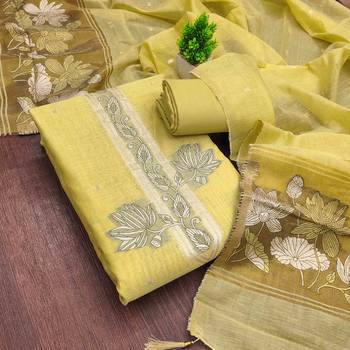 Yellow cotton embroidered unstitched dressmaterials 3 pair top bottom dupptaa 3