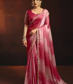 Shaded pink satin beads work border party wear saree