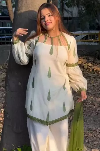 white designer top and palazzo set with dupatta