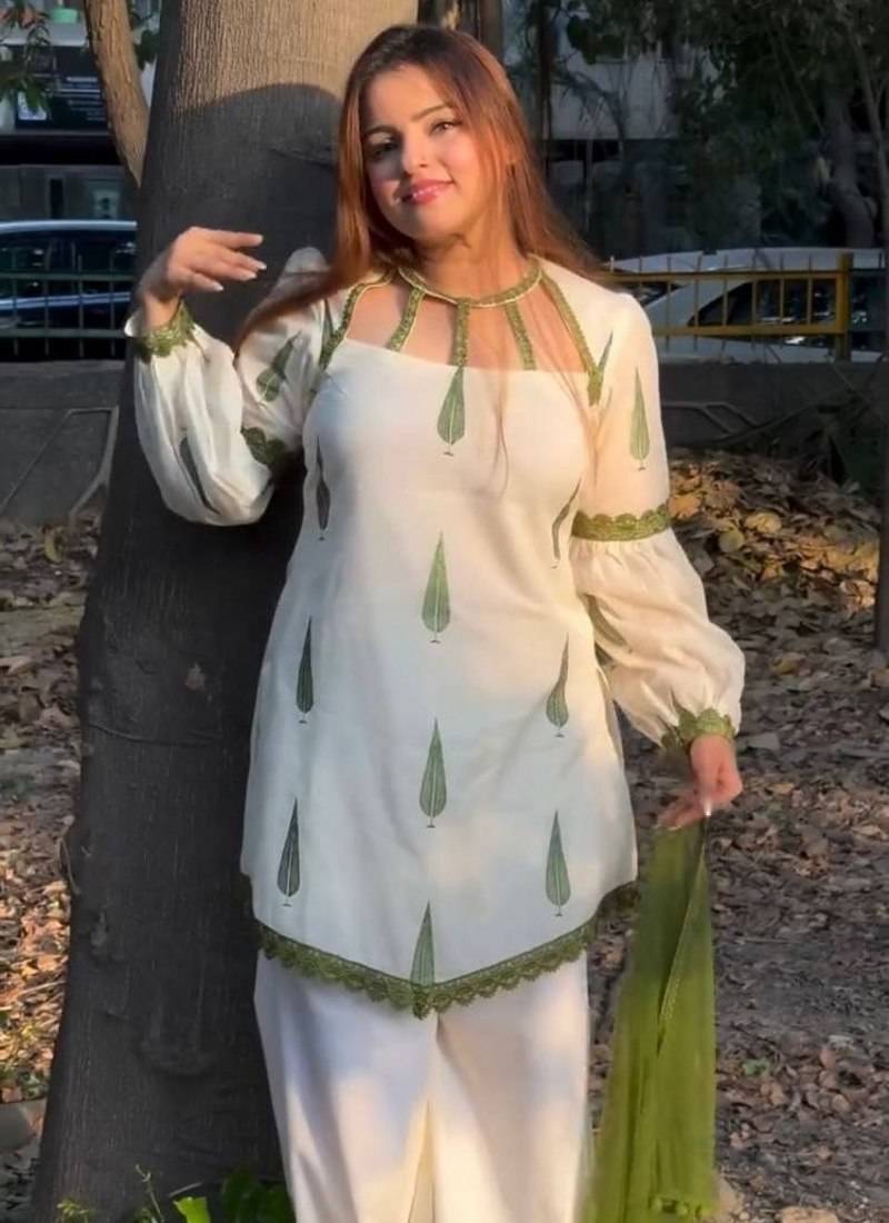 white designer top and palazzo set with dupatta
