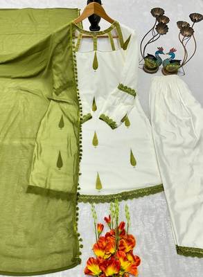 white designer top and palazzo set with dupatta 3