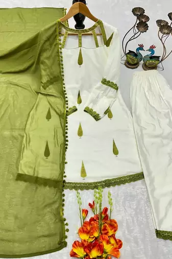 white designer top and palazzo set with dupatta
