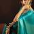 Shaded sky blue satin beads work border party wear saree
