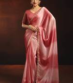 Shaded rose gold satin beads work border party wear saree