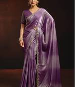 Shaded lavender satin beads work border party wear saree
