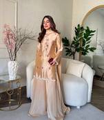 peach satin party wear top and palazzo set