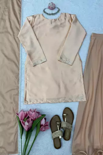 peach satin party wear top and palazzo set