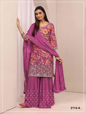 pink floral print designer palazzo suit 1