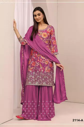 pink floral print designer palazzo suit