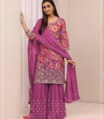 pink floral print designer palazzo suit