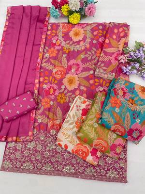 pink floral print designer palazzo suit 3