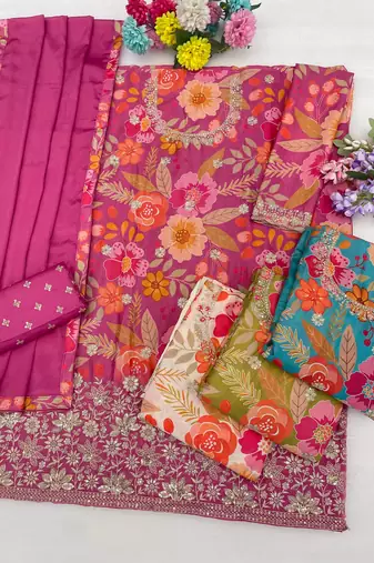 pink floral print designer palazzo suit
