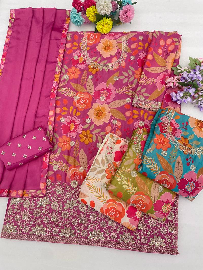 pink floral print designer palazzo suit