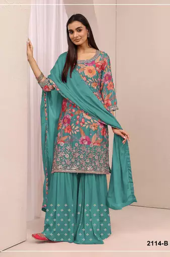 sea green designer sharara suit