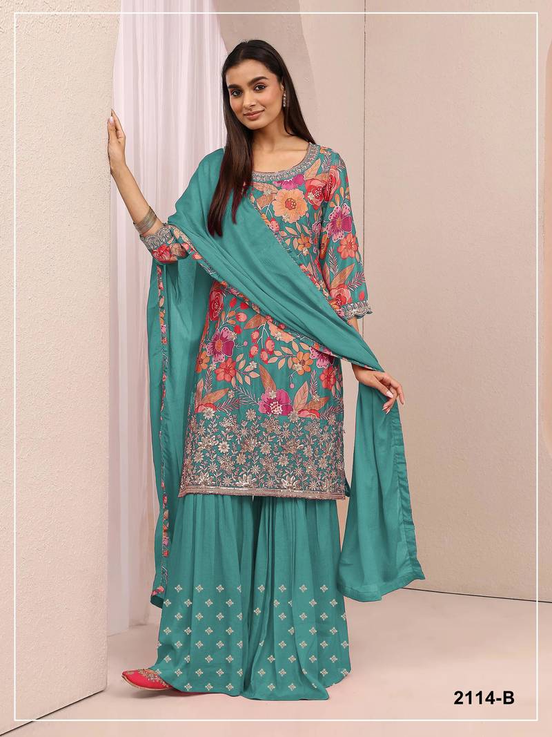 sea green designer sharara suit
