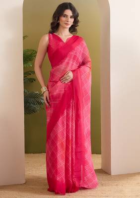 Satin checked print ready to wear saree 1
