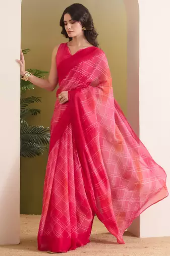 Satin checked print ready to wear saree