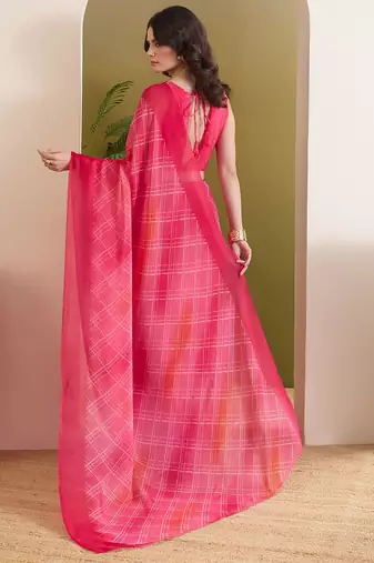Satin checked print ready to wear saree