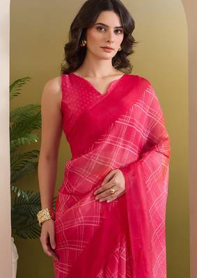 Satin checked print ready to wear saree 4