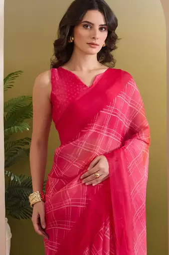 Satin checked print ready to wear saree