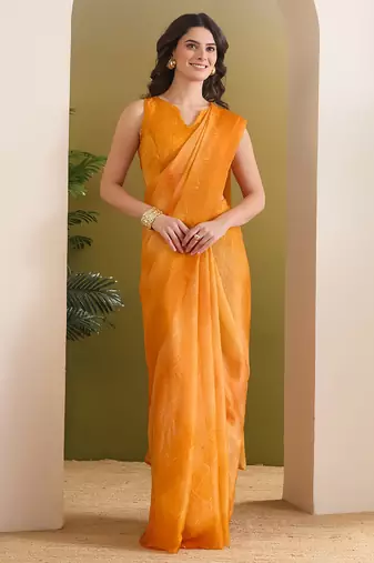 Satin checked print ready to wear saree