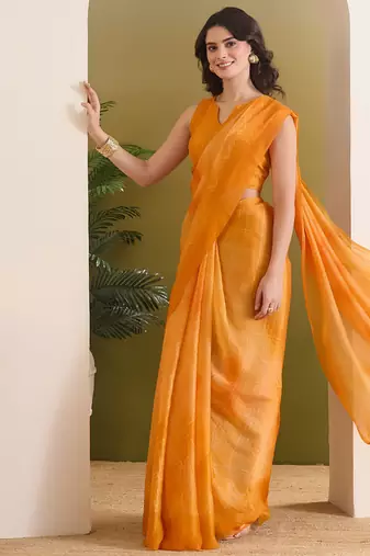 Satin checked print ready to wear saree