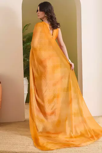 Satin checked print ready to wear saree