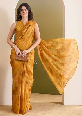 Satin ethnic motifs zari foil ready to wear saree 1