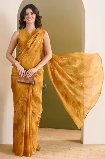 Satin ethnic motifs zari foil ready to wear saree