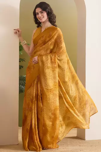 Satin ethnic motifs zari foil ready to wear saree