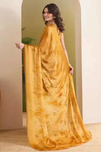 Satin ethnic motifs zari foil ready to wear saree