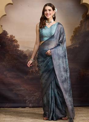 Satin ethnic motifs zari foil ready to wear saree 1