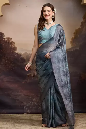 Satin ethnic motifs zari foil ready to wear saree