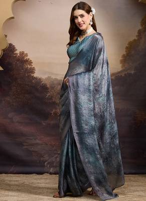 Satin ethnic motifs zari foil ready to wear saree 2