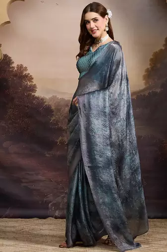 Satin ethnic motifs zari foil ready to wear saree