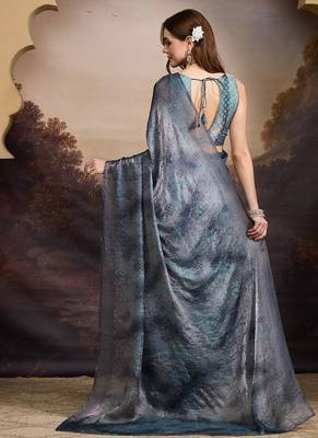 Satin ethnic motifs zari foil ready to wear saree 3