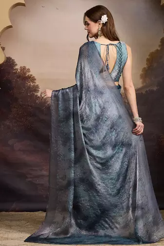 Satin ethnic motifs zari foil ready to wear saree