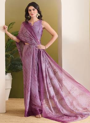 Satin ethnic motifs zari foil ready to wear saree 1