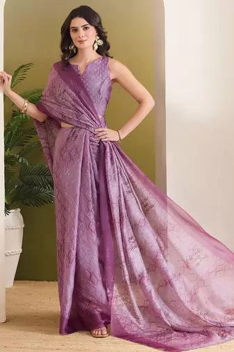 Satin ethnic motifs zari foil ready to wear saree