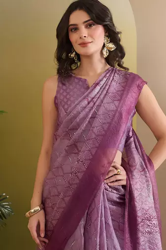 Satin ethnic motifs zari foil ready to wear saree