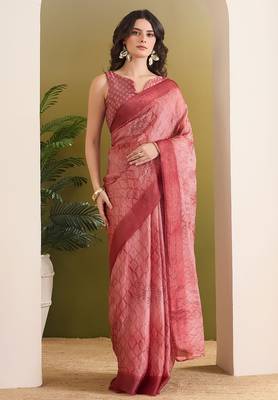 Satin ethnic motifs zari foil ready to wear saree 1