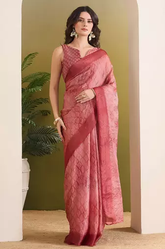 Satin ethnic motifs zari foil ready to wear saree