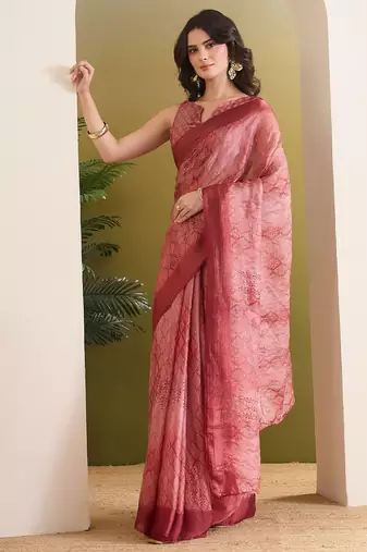 Satin ethnic motifs zari foil ready to wear saree