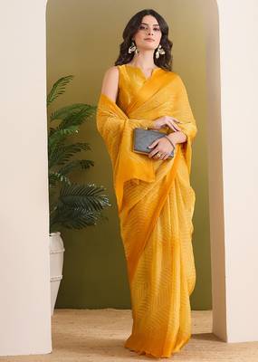 Satin ethnic motifs zari foil ready to wear saree 1
