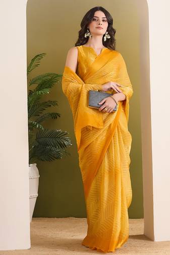 Satin ethnic motifs zari foil ready to wear saree