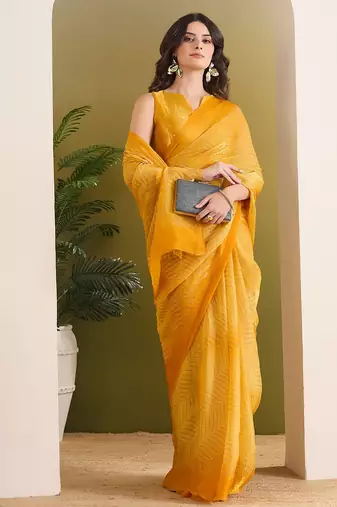 Satin ethnic motifs zari foil ready to wear saree