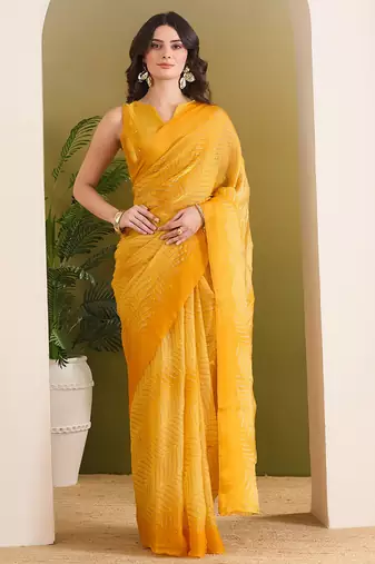 Satin ethnic motifs zari foil ready to wear saree