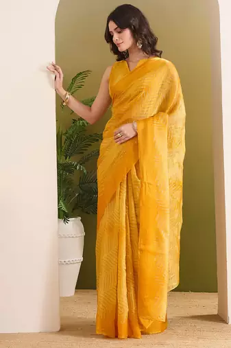 Satin ethnic motifs zari foil ready to wear saree